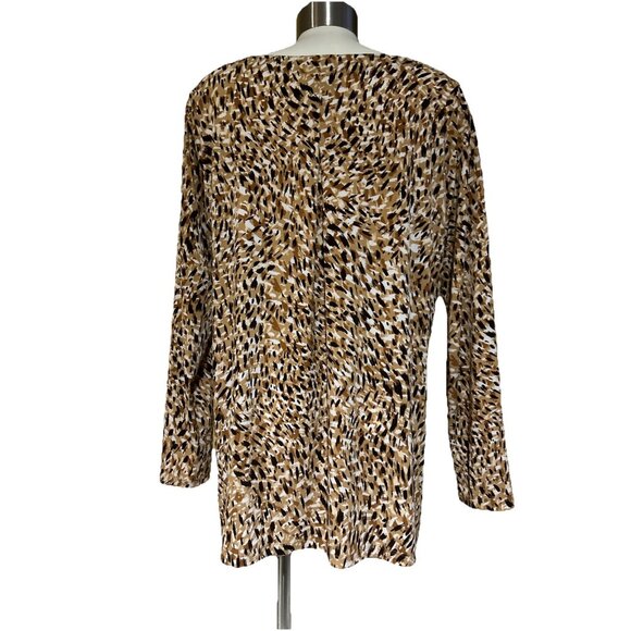 Susan Graver Liquid Knit top Shirt Size Large Abstract Brown Print Long Sleeves - Picture 6 of 8